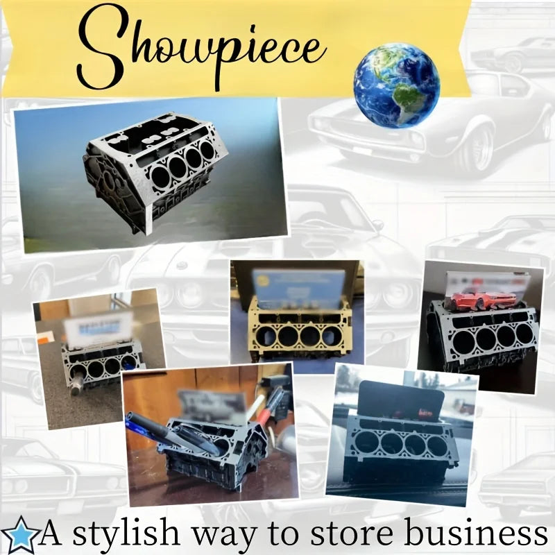 Engine Block Desk Organizer - Business Card & Pen Holder