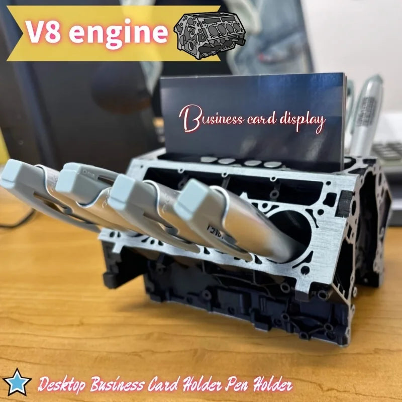 Engine Block Desk Organizer - Business Card & Pen Holder