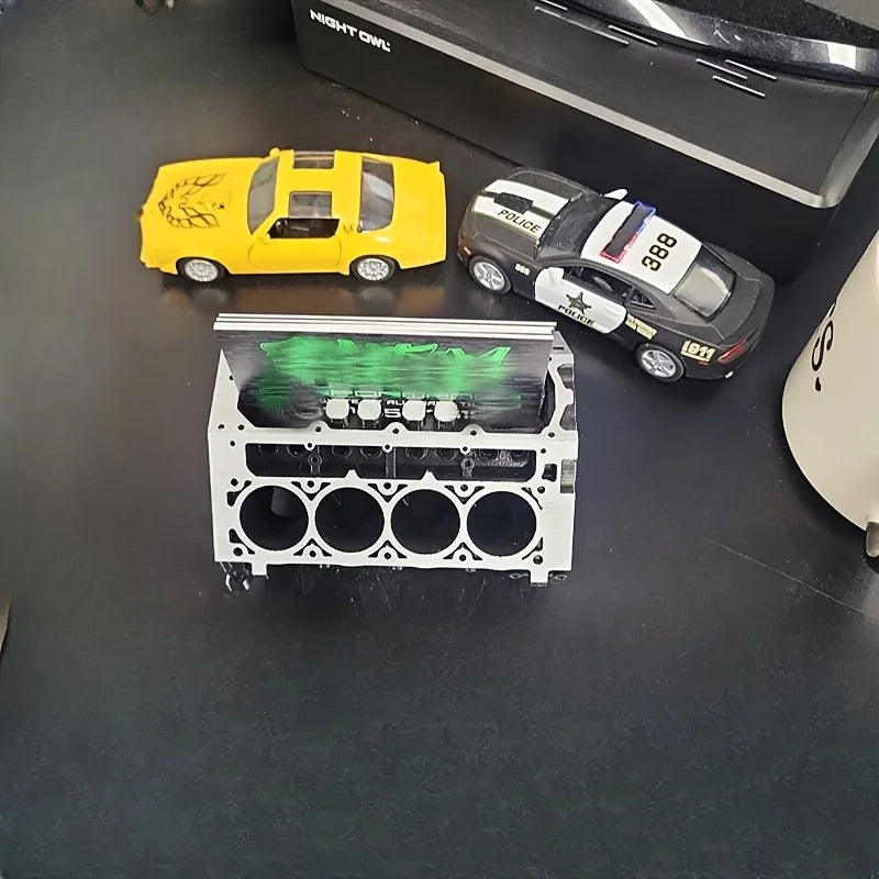 Engine Block Desk Organizer - Business Card & Pen Holder