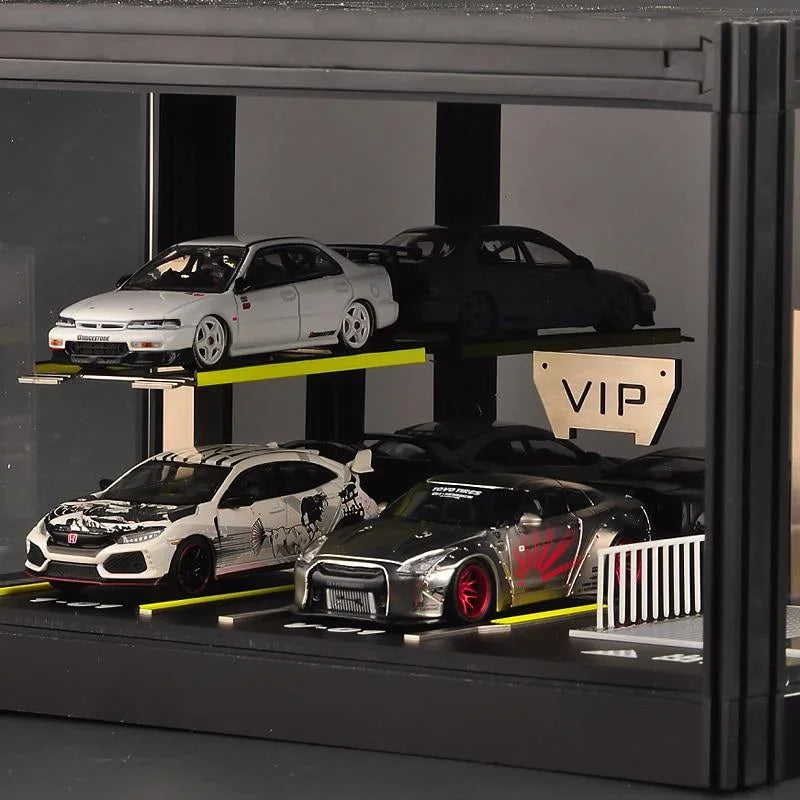1:64 Scale Model Car Display Cabinet, Rally / Circuit / Carport, USB lighting - JDM Global Warehouse