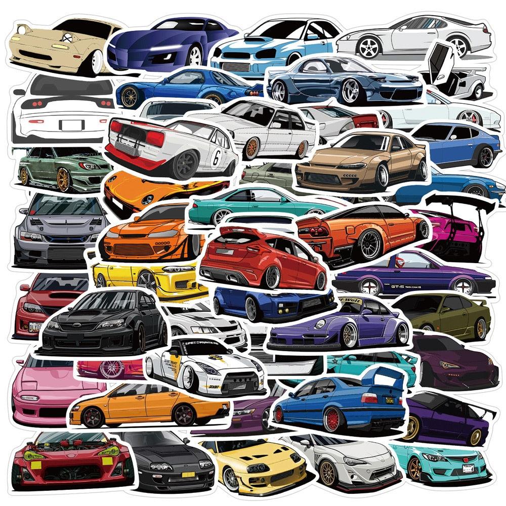 30/50/100 PCS JDM cartoon style cars sticker pack - JDM Global Warehouse