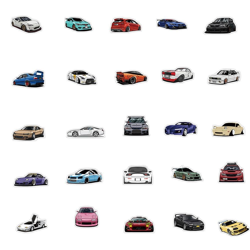 30/50/100 PCS JDM cartoon style cars sticker pack - JDM Global Warehouse