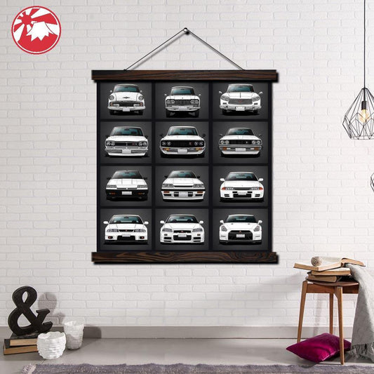 Nissan Skyline GTR Generations wall art - hanging scroll or framed - JDM Global Warehouse