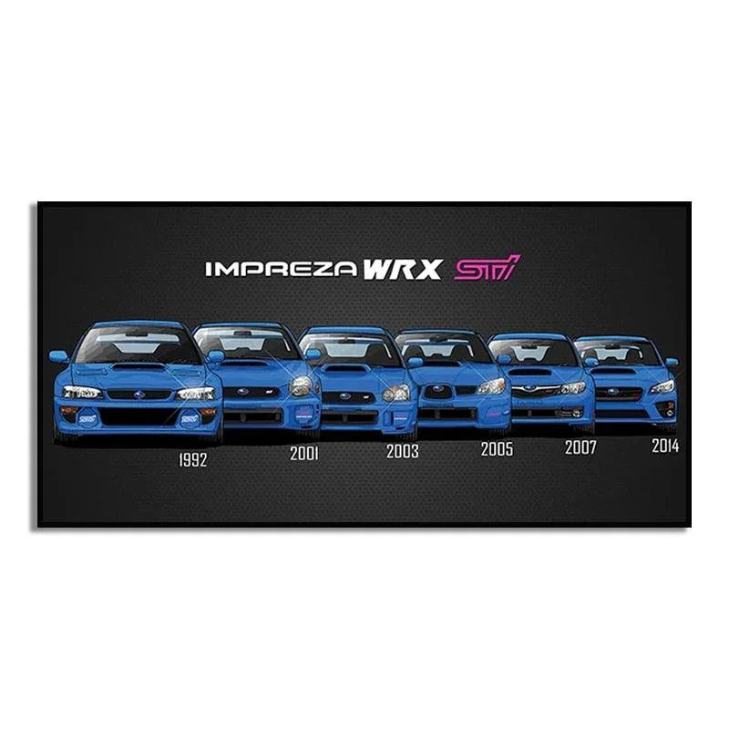 Subaru WRX STI generations canvas printed poster - JDM Global Warehouse