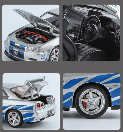 1:24 Nissan GTR R34 Skyline Alloy Model Car