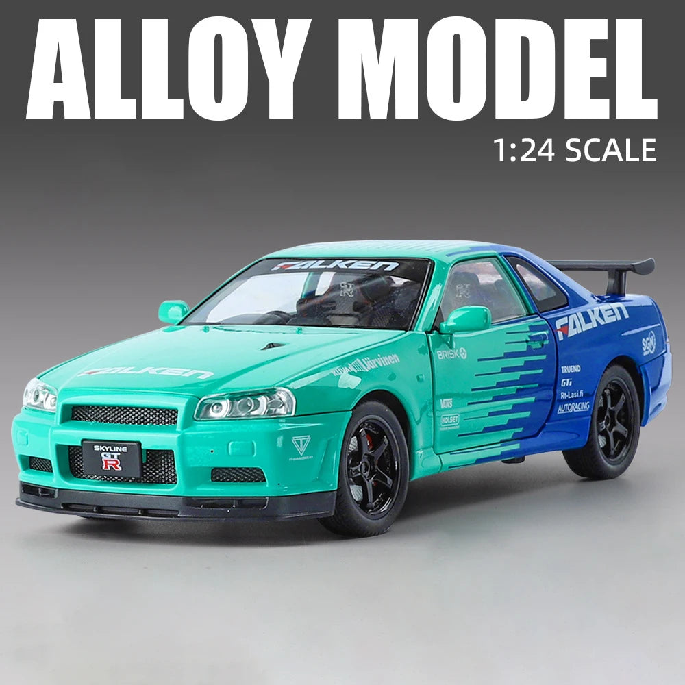 1:24 Nissan GTR R34 Skyline Alloy Model Car