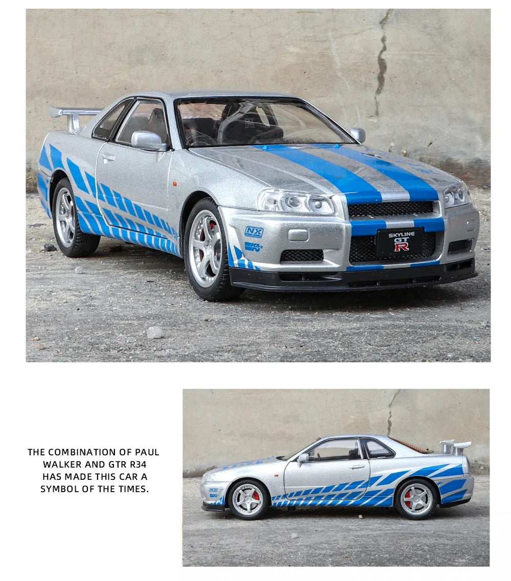 1:24 Nissan GTR R34 Skyline Alloy Model Car