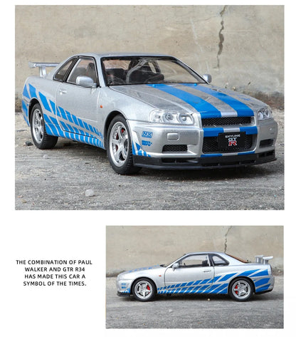 1:24 Nissan GTR R34 Skyline Alloy Model Car