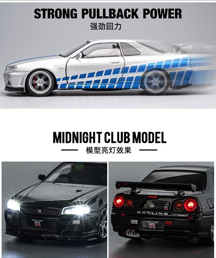 1:32 Nissan Skyline R34 GTR alloy model car - JDM Global Warehouse