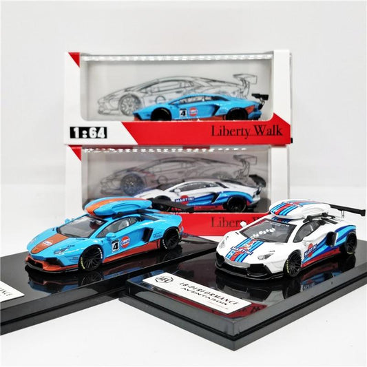 1:64 LB Liberty Walk Lamborghini Aventador GULF Martini with Roof Boxes Diecast Model Car - JDM Global Warehouse