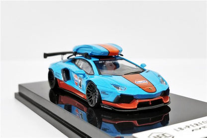 1:64 LB Liberty Walk Lamborghini Aventador GULF Martini with Roof Boxes Diecast Model Car - JDM Global Warehouse