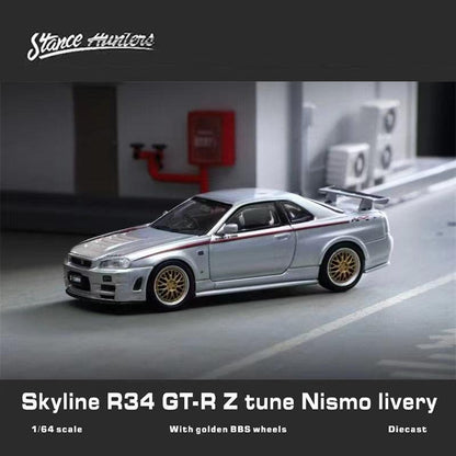 1:64 Nissan Skyline GT-R R34 Nismo Z Tune -White/Blue/Silver - JDM Global Warehouse