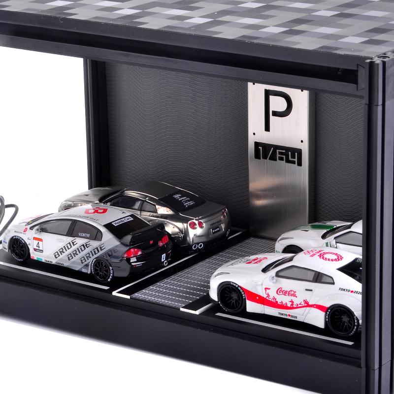 1:64 Scale Model Car Display Cabinet, Rally / Circuit / Carport, USB lighting - JDM Global Warehouse