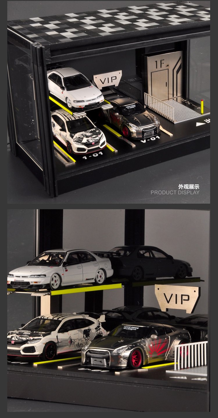 1:64 Scale Model Car Display Cabinet, Rally / Circuit / Carport, USB lighting - JDM Global Warehouse