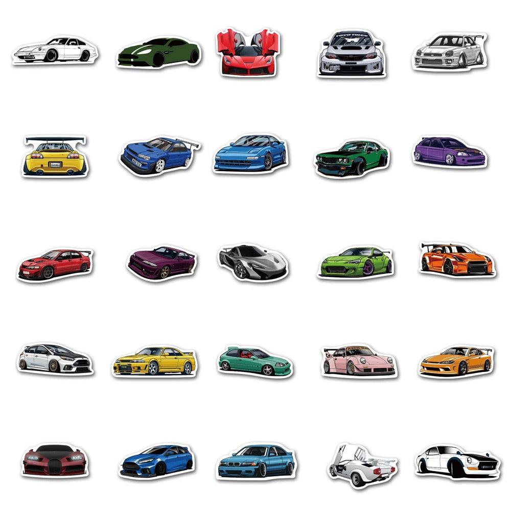 30/50/100 PCS JDM cartoon style cars sticker pack - JDM Global Warehouse