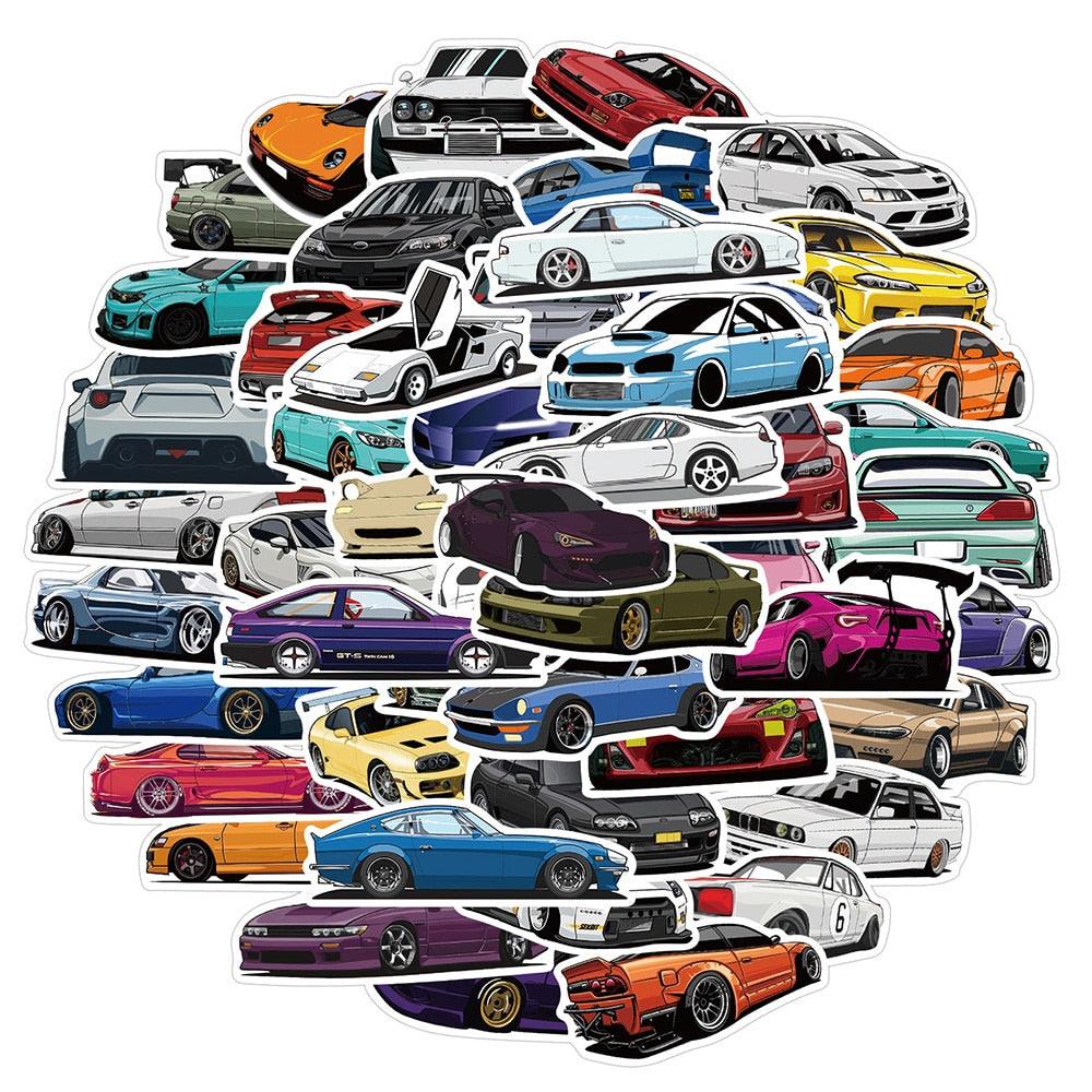 30/50/100 PCS JDM cartoon style cars sticker pack - JDM Global Warehouse