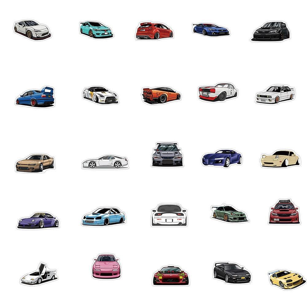 30 50 100 PCS JDM Cartoon Style Cars Sticker Pack JDM Global Warehouse 30-50-100-pcs-jdm-cartoon-style-cars-sticker-pack-jdm-global-warehouse