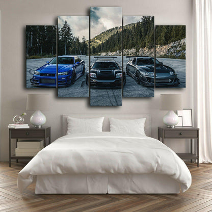 5 Piece JDM Holy Trinity - R34 Skyline, NSX & Supra canvas wall art - JDM Global Warehouse