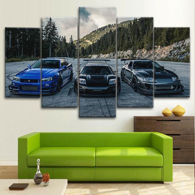 5 Piece JDM Holy Trinity - R34 Skyline, NSX & Supra canvas wall art - JDM Global Warehouse