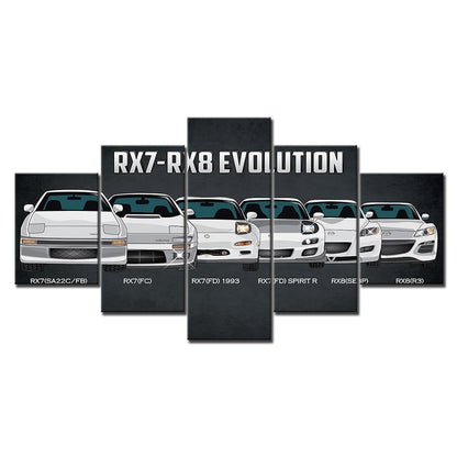 5 Piece RX7, RX8 evolution canvas wall art - JDM Global Warehouse