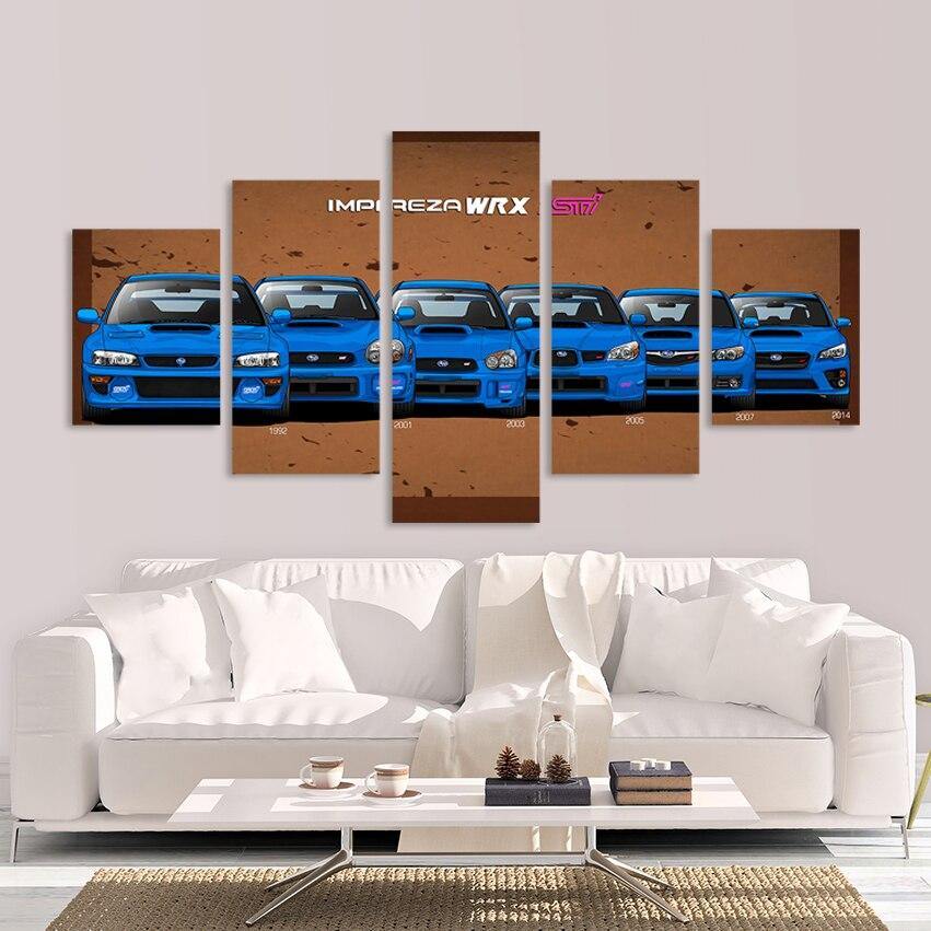 5 Piece Subaru WRX STI canvas wall art - brown background - JDM Global Warehouse