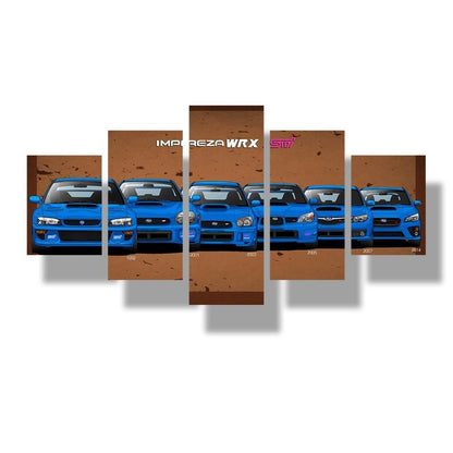 5 Piece Subaru WRX STI canvas wall art - brown background - JDM Global Warehouse