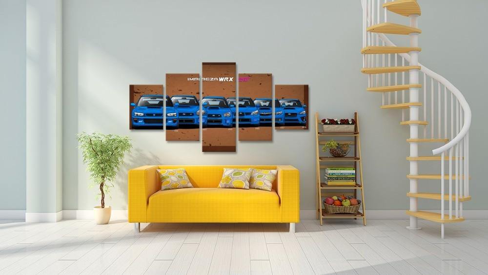 5 Piece Subaru WRX STI canvas wall art - brown background - JDM Global Warehouse