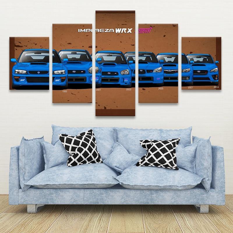 5 Piece Subaru WRX STI canvas wall art - brown background - JDM Global Warehouse