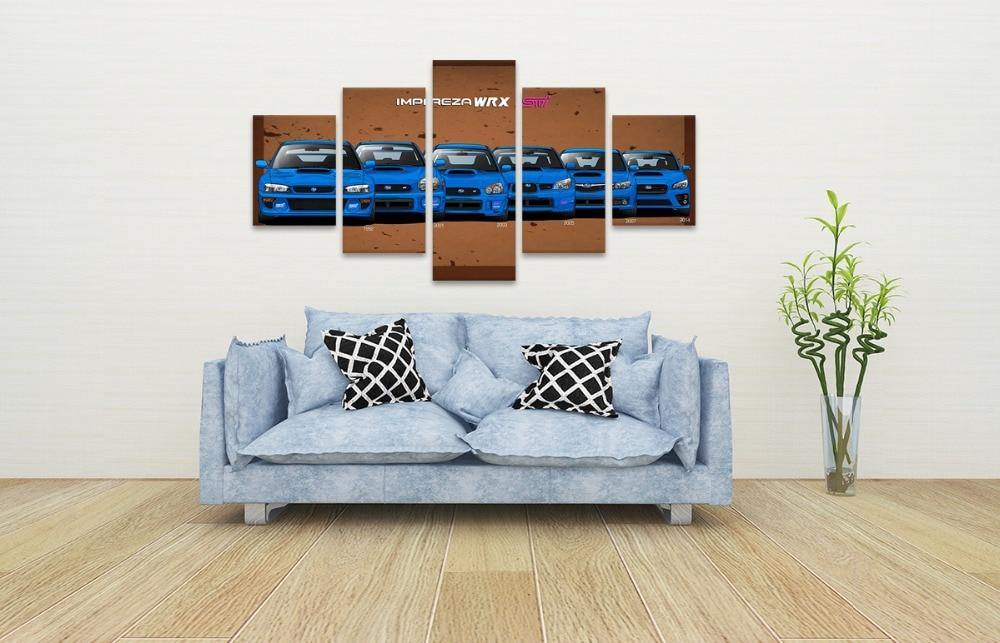 5 Piece Subaru WRX STI canvas wall art - brown background - JDM Global Warehouse