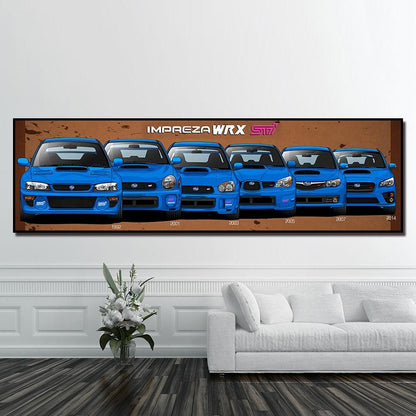 Subaru WRX STI generations canvas print - brown - JDM Global Warehouse