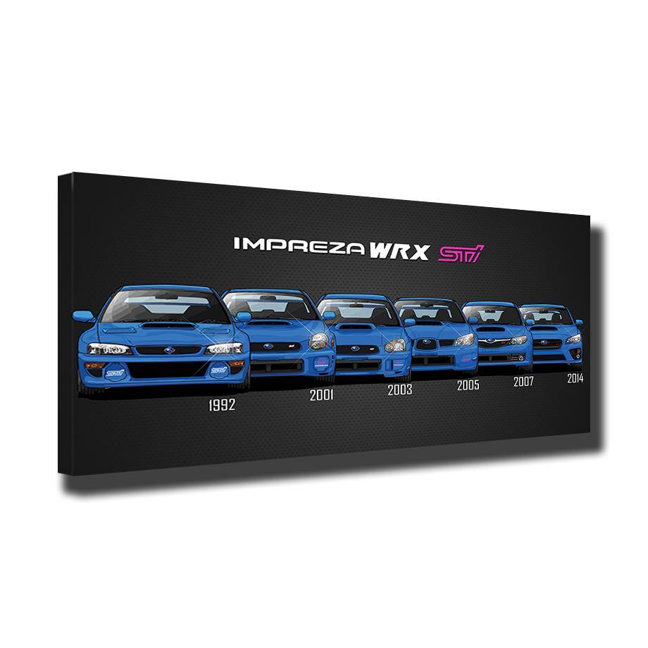Subaru WRX STI generations canvas printed poster - JDM Global Warehouse