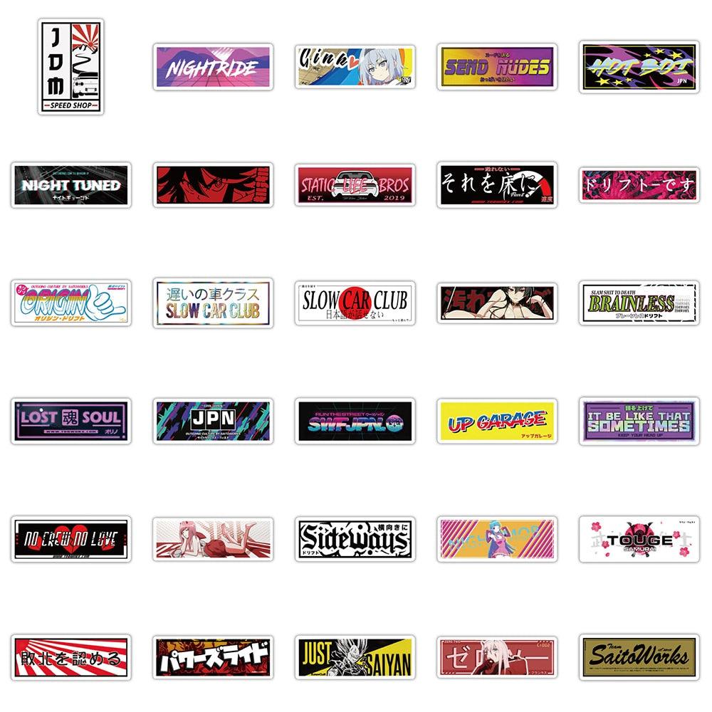 Paquete de pegatinas de anime JDM Racing de 24/48 piezas – JDM Global  Warehouse