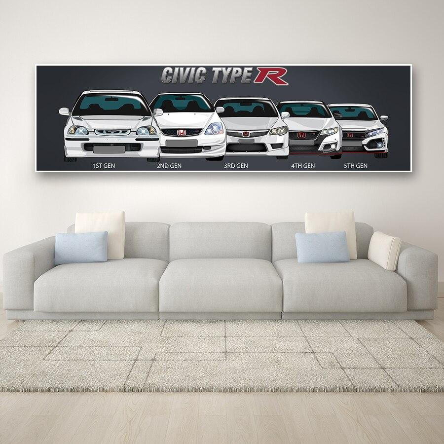 Honda Civic Type R generations canvas artwork - JDM Global Warehouse
