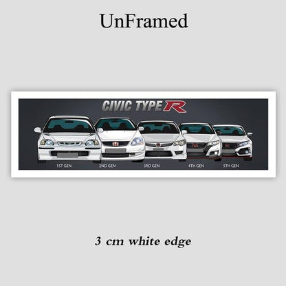 Honda Civic Type R generations canvas artwork - JDM Global Warehouse