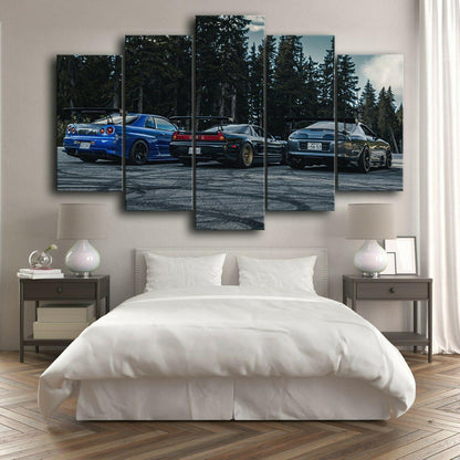 JDM Holy Trinity Rear Shot - 5 panel canvas wall art - JDM Global Warehouse