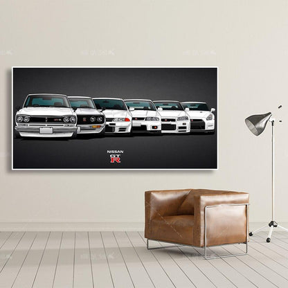 Nissan Skyline GTR generations wall art canvas print - JDM Global Warehouse