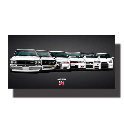 Nissan Skyline GTR generations wall art canvas print - JDM Global Warehouse