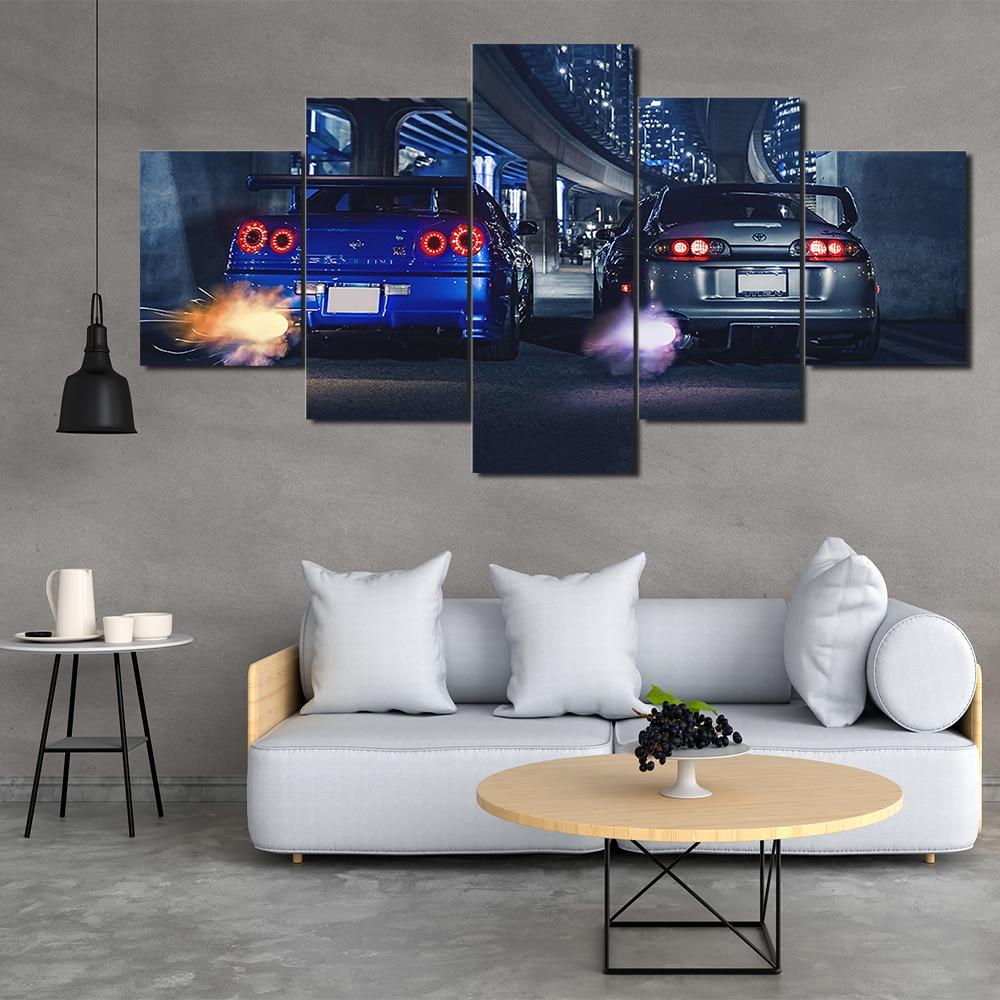R34 GTR vs Supra -5 panel canvas wall art - JDM Global Warehouse