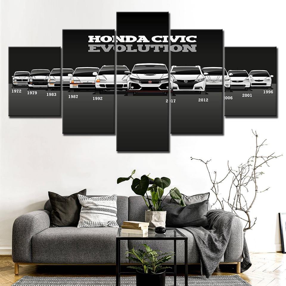 Honda Civic Evolution - 5 panel canvas wall art - JDM Global Warehouse