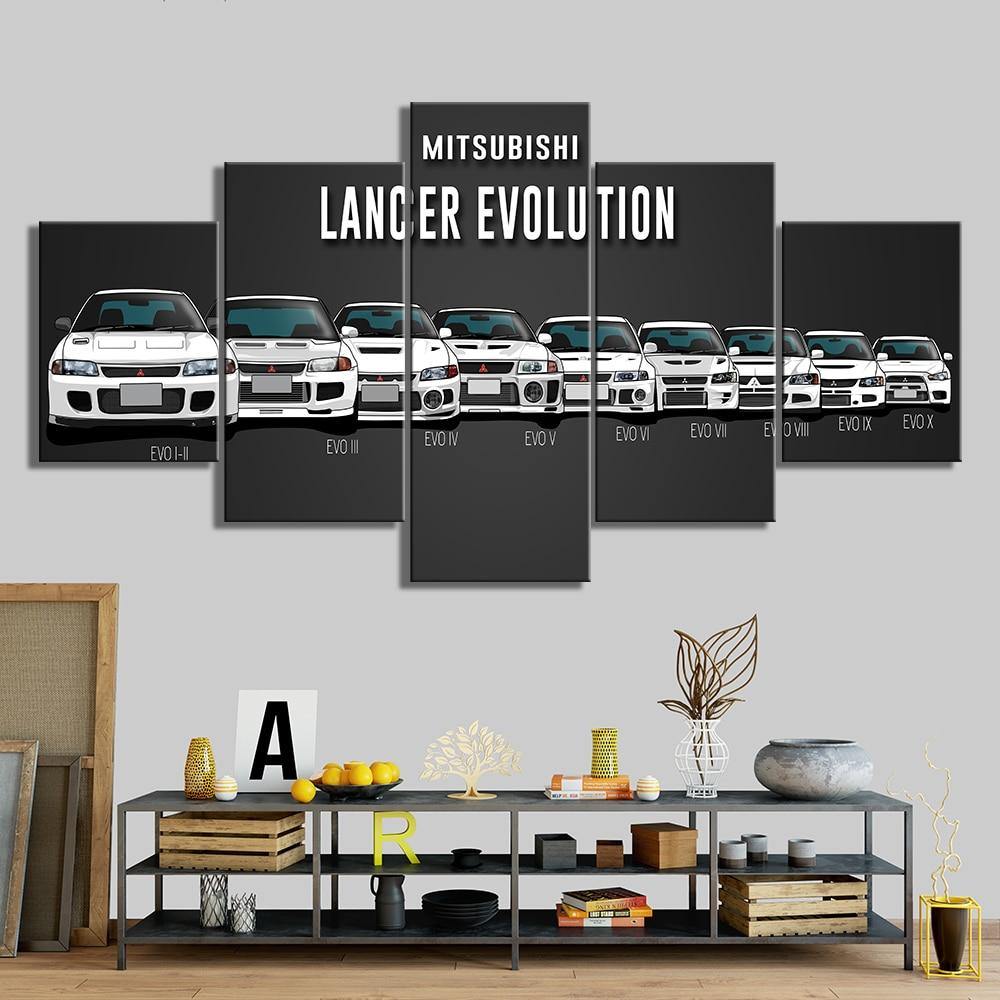 SALE Mitsubishi Lancer Evolution I to X - 5 panel unframed canvas wall art - JDM Global Warehouse
