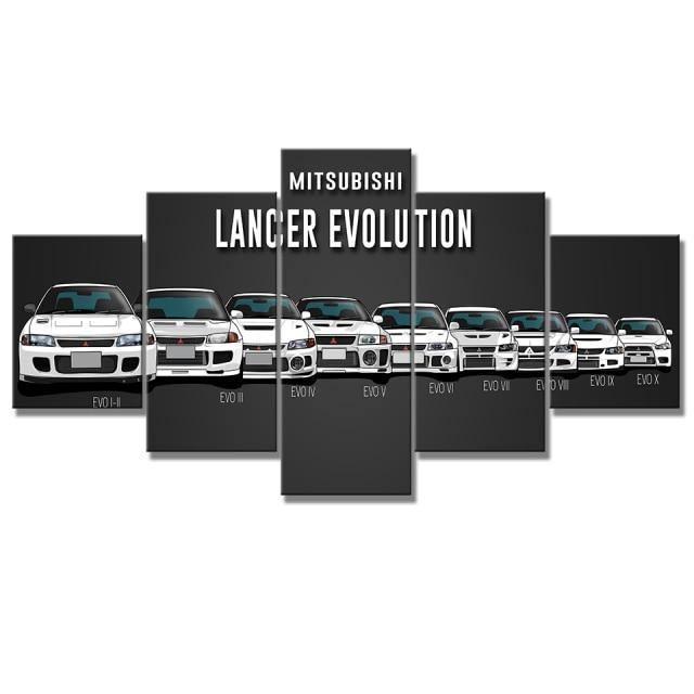 SALE Mitsubishi Lancer Evolution I to X - 5 panel unframed canvas wall art - JDM Global Warehouse