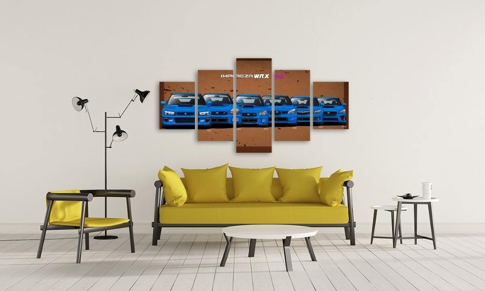5 Piece Subaru WRX STI canvas wall art - brown background - JDM Global Warehouse