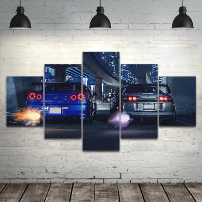 R34 GTR vs Supra -5 panel canvas wall art - JDM Global Warehouse