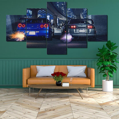 R34 GTR vs Supra -5 panel canvas wall art - JDM Global Warehouse