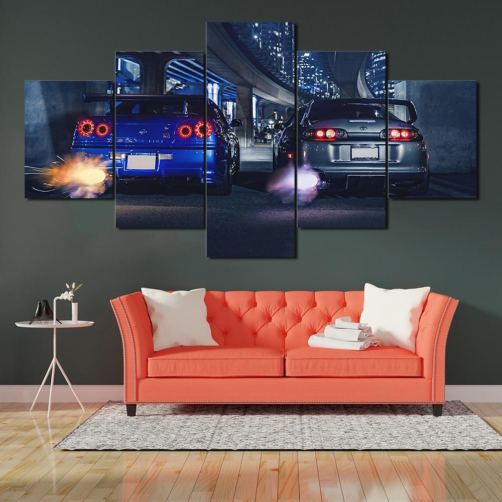 R34 GTR vs Supra -5 panel canvas wall art - JDM Global Warehouse