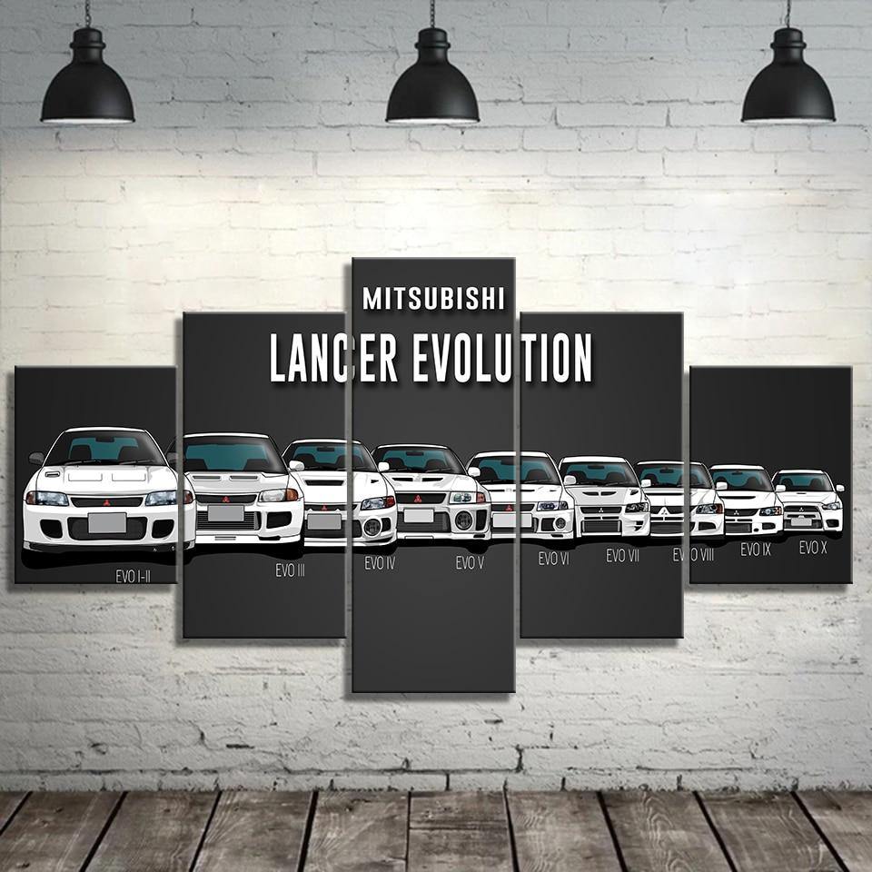 SALE Mitsubishi Lancer Evolution I to X - 5 panel unframed canvas wall art - JDM Global Warehouse