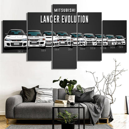 SALE Mitsubishi Lancer Evolution I to X - 5 panel unframed canvas wall art - JDM Global Warehouse