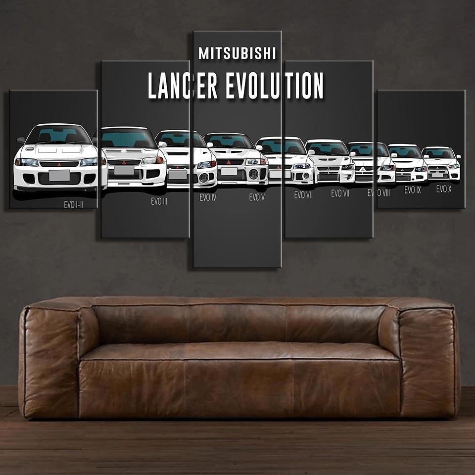 SALE Mitsubishi Lancer Evolution I to X - 5 panel unframed canvas wall art - JDM Global Warehouse