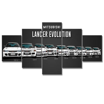 SALE Mitsubishi Lancer Evolution I to X - 5 panel unframed canvas wall art - JDM Global Warehouse