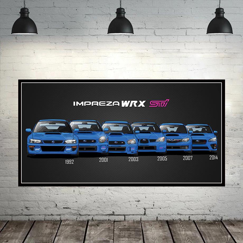 Subaru WRX STI generations canvas printed poster - JDM Global Warehouse